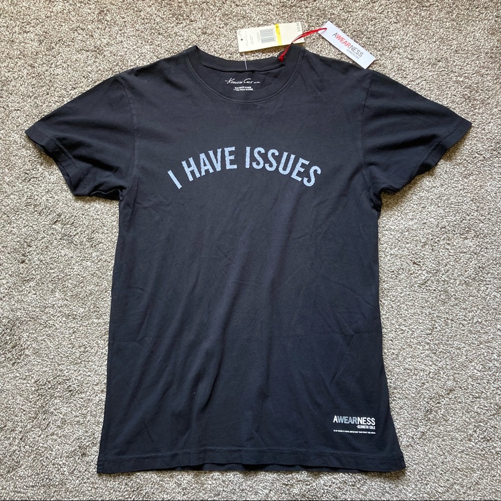 Kenneth Cole t shirt mens medium NWT black I have Issues” logo awearness MSRP$35